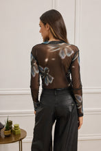 Load image into Gallery viewer, DORIS BLACK SHEER MESH TOP WITH FLORAL PRINT
