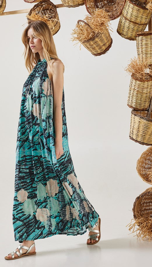 MIKRO SLEEVELESS PRINTED LONG DRESS