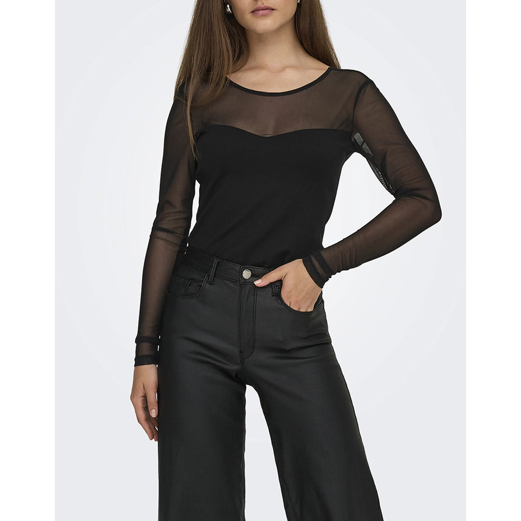 ONLHEART SHEER MESH LONG SLEEVE TOP