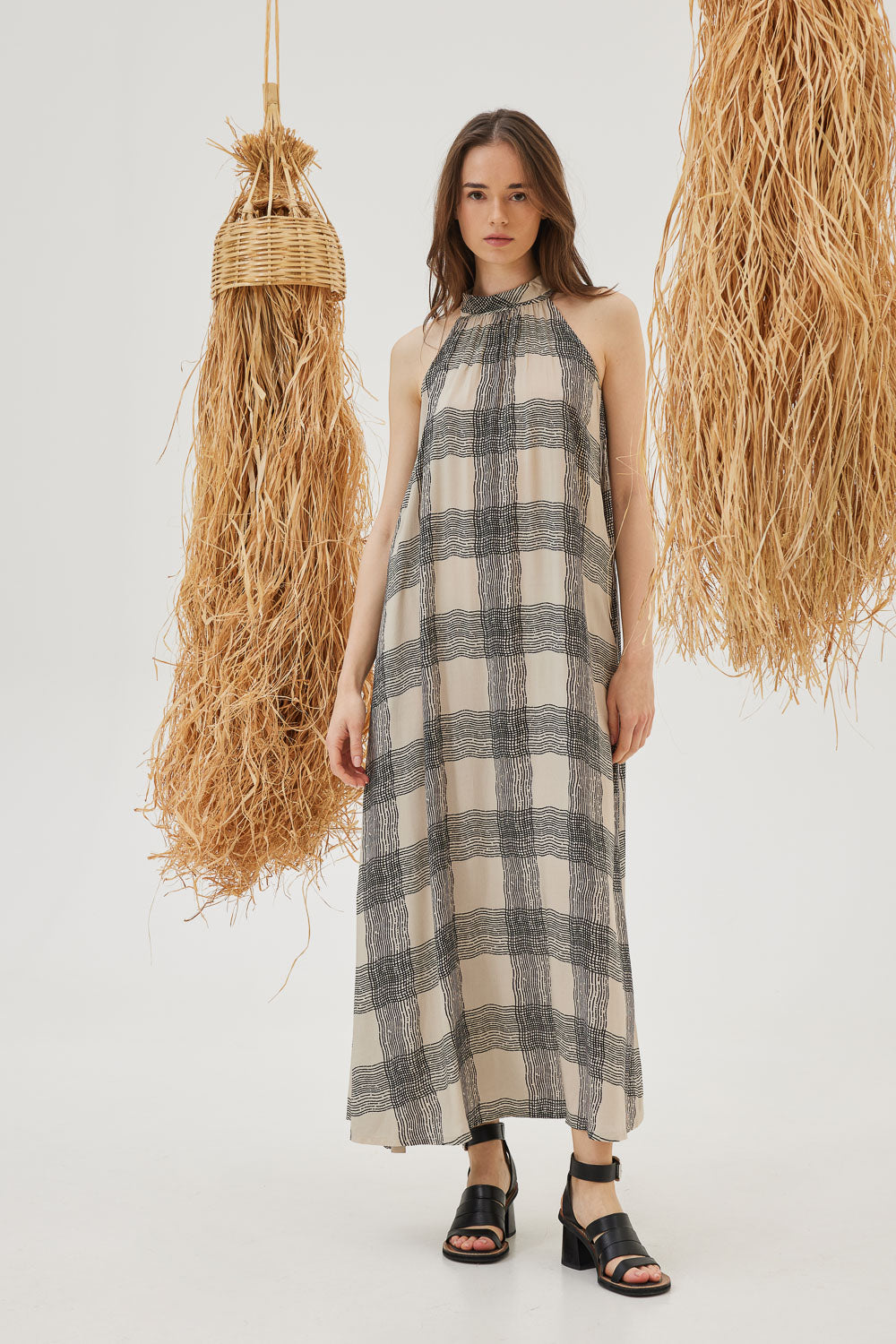 ZAKINTHOS SLEEVELESS PLAID DRESS VISCOSE